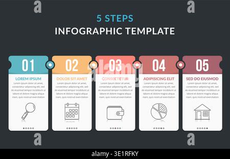 Five infographic elements with numbers, icons and place for your text, workflow, process chart, steps or options, vector eps10 illustration Stock Vector