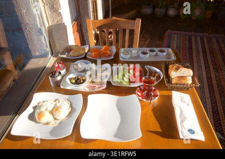 A full Turkish breakfast spread on a table Stock Photo