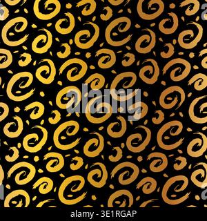 Boho Gold Black Grunge Seamless Pattern. Hand Drawn Luxury Ornament Stock Vector
