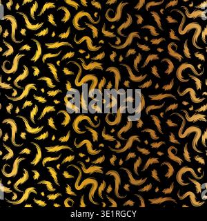 Boho Gold Black Grunge Seamless Pattern. Hand Drawn Luxury Ornament Stock Vector