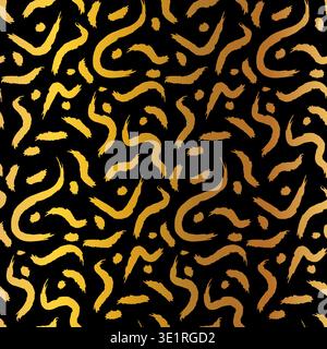 Boho Gold Black Grunge Seamless Pattern. Hand Drawn Luxury Ornament Stock Vector