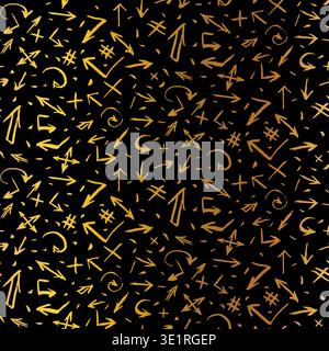 Boho Gold Black Grunge Seamless Pattern. Hand Drawn Luxury Ornament Stock Vector