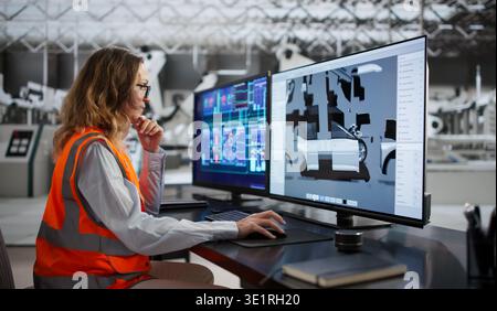 Engineers And Technicians Assembling Electric Cars In Automotive Industry Factory Stock Photo