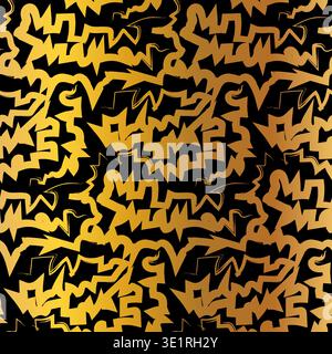Boho Gold Black Grunge Seamless Pattern. Hand Drawn Luxury Ornament Stock Vector