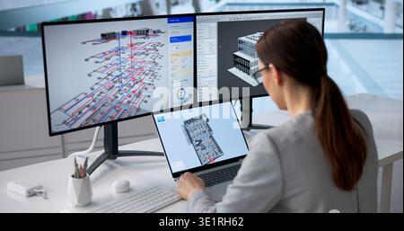 Female Engineer Working With BIM And GIS Tools For Digital Twin Creation In Urban Planning Stock Photo