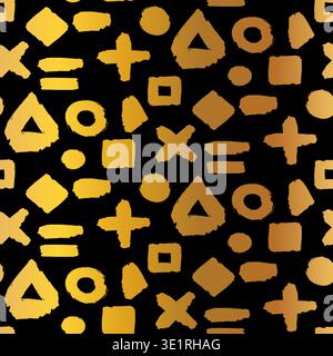 Boho Gold Black Grunge Seamless Pattern. Hand Drawn Luxury Ornament Stock Vector
