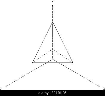 Grid 3D Wireframe Pyramid Coordinate System Axis Line Art Element. Technical Isolated Style Illustration Stock Vector