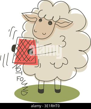 Sheep Character Emptying Trash Can Funny Expression. Milk Red Green Cartoon Icon Stock Vector