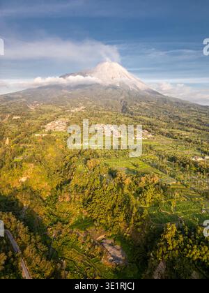 Panoramic Aerial Landscape of Mount Merapi Volcano at sunset ...