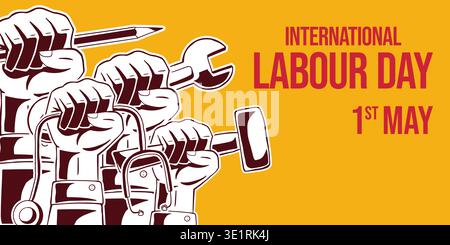 international labour day banner illustration in hand drawn style Stock Vector