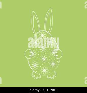 Bunny hiding behind Easter egg with abstract floral and polka dots pattern Minimalistic Flat Design. Vector illustration Sticker Icon or Easter Related Media content, greeting cards, leaflets, banner Stock Vector