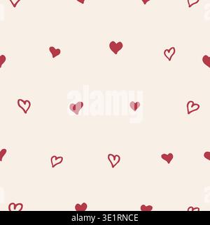 Red hearts float softly on pale cream background. Simple, hand-drawn style creates gentle, warm feeling. Perfect for love, romance, or affection theme Stock Vector