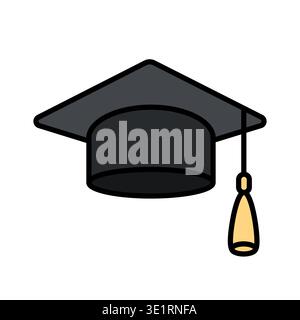 Graduation cap illustration. University, college graduation black cap icon. Element for degree ceremony, educational programs design. Vector Stock Vector