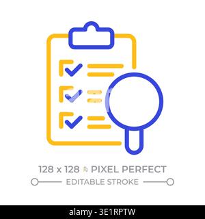 Survey analysis pixel perfect two color line icon Stock Vector