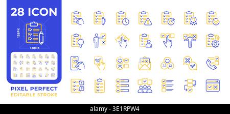 Survey pixel perfect two color line icons set Stock Vector
