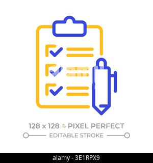 Survey questionnaire pixel perfect two color line icon Stock Vector