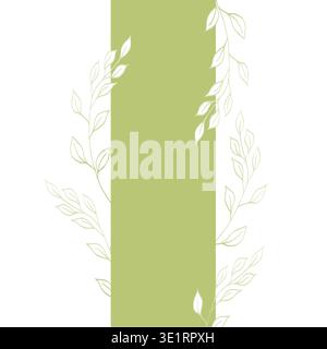 Vector delicate twig with leaves frame, logo, template. Hand painted linear contour branch. Graphic clipart isolated on background. Botanical, tattoo Stock Vector