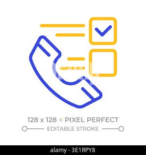 Phone survey pixel perfect two color line icon Stock Vector