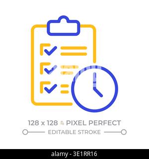 Checklist with clock pixel perfect two color line icon Stock Vector