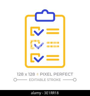 Survey clipboard pixel perfect two color line icon Stock Vector