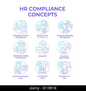 Hr compliance blue gradient concept icons Stock Vector