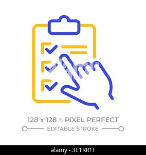 Survey checklist pixel perfect two color line icon Stock Vector