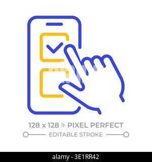 Mobile survey pixel perfect two color line icon Stock Vector