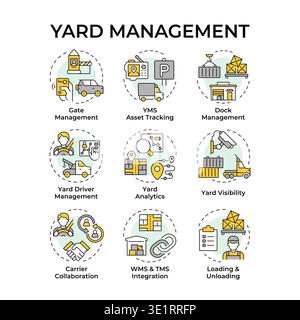 Yard management multi color concept icons Stock Vector