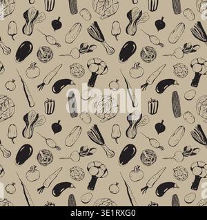 Seamless Pattern with whimsy different vegetables Stock Vector