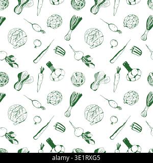 Seamless Pattern with whimsy different vegetables Stock Vector