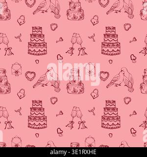 Wedding and Romantic pattern with coquet cake Stock Vector
