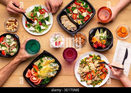 Lunch breack in modern office, top view Stock Photo