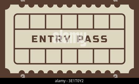Rectangular entry pass illustration styled like a vintage ticket with a perforated edge border and centered title band. Stock Vector