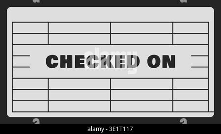 Rectangular record card illustration with a checked on heading centered over a structured ruled grid for date or status entries. Stock Vector