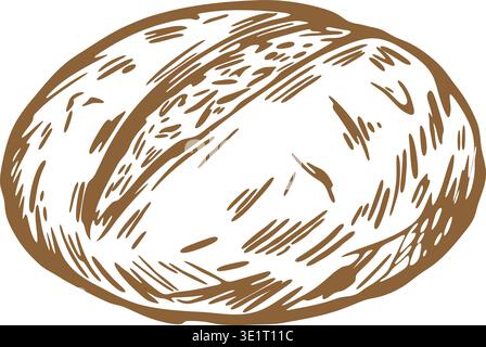 Detailed line illustration of an oval potato with rough skin texture and irregular natural surface marks. Stock Vector