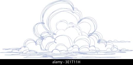 Detailed line illustration of a large billowing cloud formation rising above a calm water surface with soft layered contours. Stock Vector