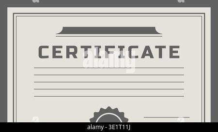 Elegant certificate style page featuring a bold title area horizontal text lines and a decorative seal at the bottom. Stock Vector