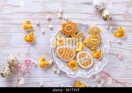Homemade traditional gingerbread cookies for Easter brunch Stock Photo