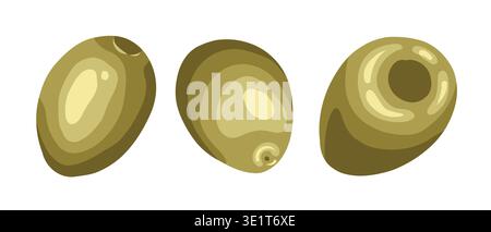 Olive fruit set vector hand drawn illustration. Italian food cartoon drawing for mediterranean cafe menu and restaurant template. Realistic drawing perfect for culinary product graphic design. Stock Vector