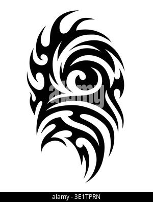 Bold tribal tattoo sketch with swirling lines, spikes, and a central spiral motif. Symmetrical and dynamic design, perfect for body art, tattoo studio Stock Vector