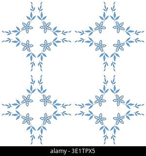 Blue leaves and flowers seamless pattern. Romantic vintage plants on white background. Cute summer decor for clothes and home. Pattern for wallpaper, Stock Vector