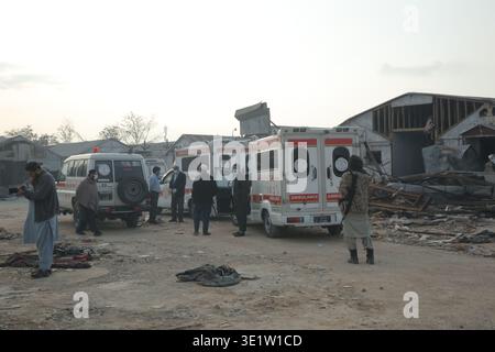 Kabul, Afghanistan. 17th Mar, 2026. Ambulances and emergency units pictured at the site of an airstrike on a drug rehabilitation hospital in Kabul, which killed and injured hundreds. The Taliban government has blamed the attack on Pakistan, while Pakistani officials have categorically rejected the allegations. Credit: Sami Jan/dpa/Alamy Live News Stock Photo