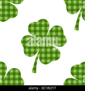 Shamrock checkered pattern clover leaf seamless pattern. Saint Patricks Day background. Vector illustration for St. Patrick Day Stock Vector