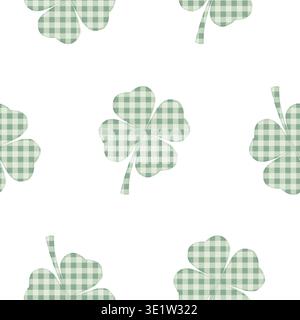 Shamrock checkered pattern clover leaf seamless pattern. Saint Patricks Day background. Vector illustration for St. Patrick Day. Stock Vector