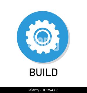 Professional Build Gear Vector Icon in Blue Circle for Industry Engineering and Setting Concept Stock Vector