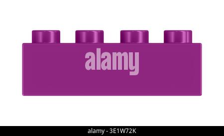 Dark Purple plastic construction brick with four studs isolated on white background. Minimal toy block mockup, colorful modular element for creative p Stock Photo