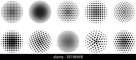 Circle halftone gradient dot pattern. Abstract round texture with gradation and fading effect. Stock Vector