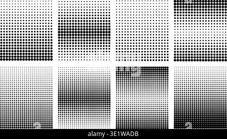Halftone rectangular gradient with dot pattern fading from black to white. Vector background texture with vertical dissolve effect for modern graphic design projects. Stock Vector