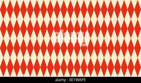 Classic harlequin pattern with red and white diamond shapes creates a timeless circus inspired background. Seamless geometric texture perfect for vintage carnival designs and festive prints. Stock Vector