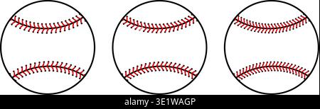 Classic baseball with red stitching and detailed lace seams. Perfect softball icon for sports team logos, athletic equipment graphics, and game day designs. Stock Vector
